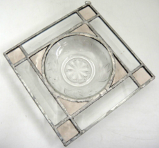 Leaded Glass Dish Wall Hanging Clear Peach 6&quot; Square - £11.23 GBP