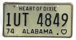 Alabama 1974 License Plate Tag Vintage # 1UT 4849 Black Letters Heart of Dixie - £25.56 GBP