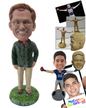 Personalized Bobblehead Graceful Gentleman In Evergreen Classic Outfit - Leisure - £71.55 GBP