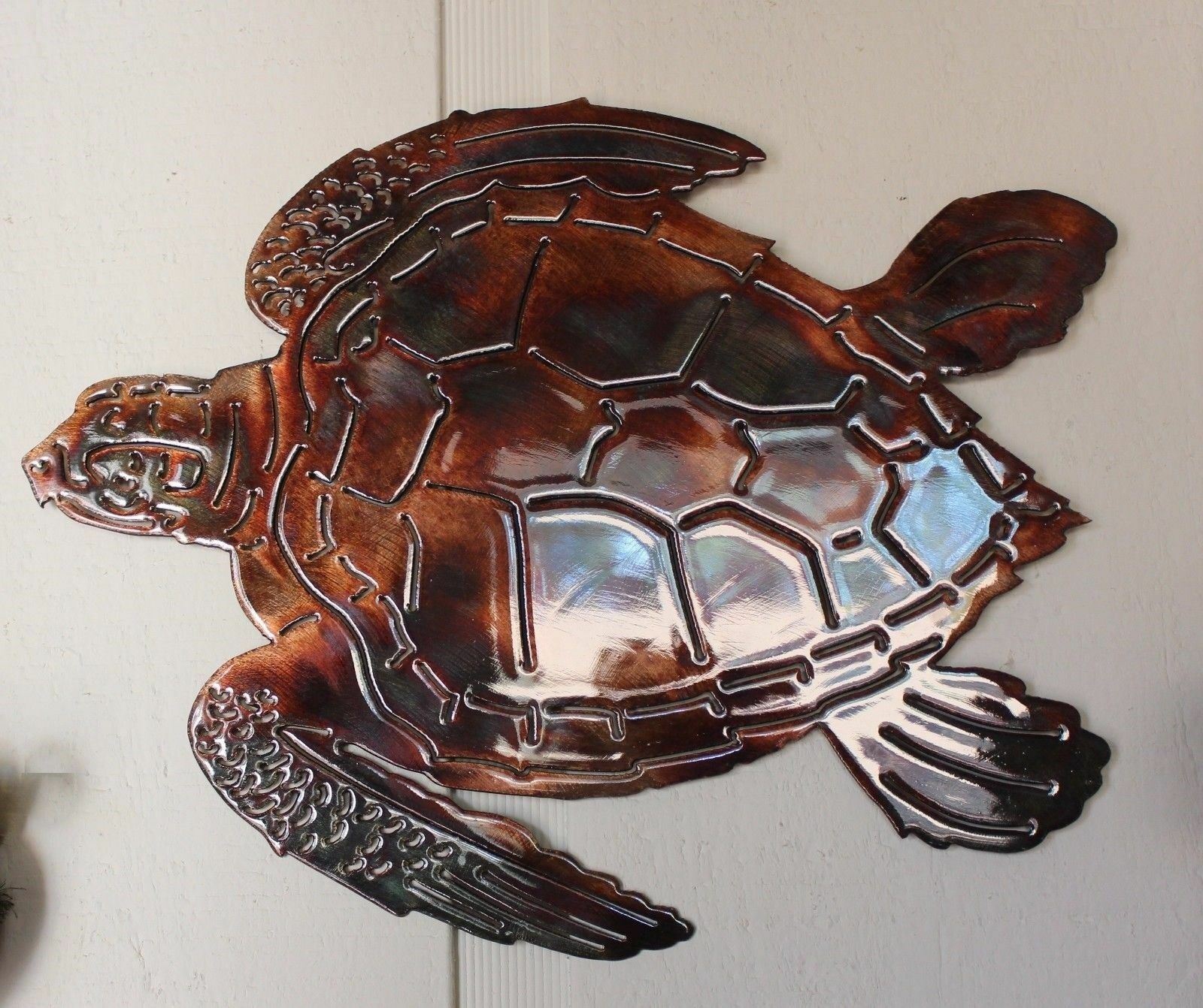 Aquatic Sea Turtle #2 Metal Decor copper/bronze plated 14 1/2" wide x  11" tall - £30.28 GBP