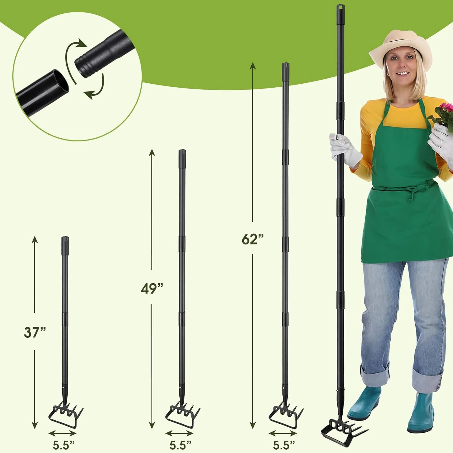 Hula Hoe Garden Tool - 2 in 1 Stirrup Action Hoe & Rake,Heavy Duty Weeding & ... Item image 7