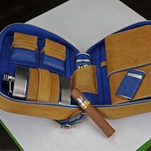 Brizard Traveler in Blue Ostrich and Camel Color Leather Made in USA NIB image 2