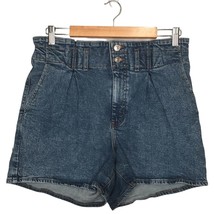 Express Midi Super High Rise Pleated Y2K 90s Denim Shorts Mom Blue 12R - $21.77