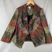 CHICO&#39;S Tweed Blazer Jacket Women Size 2 Medium Drape Cascade Metallic - $39.87