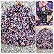 Talbots Shirt Womens 2X Petite Paisley Button Up Long Sleeve Colorful Office - $24.70