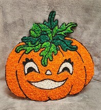 Melted Popcorn Plastic Vintage Halloween Pumpkin Jack O Lantern Fall 16x16 - $18.67
