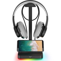 Rgb Headphone Stand With Usb Hub Desk Gaming Headset Holder Hanger Rack With 1 U - £24.04 GBP