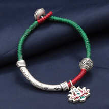 Hand Woven Colorful Bracelet With Sterling Silver Lotus Charm,OM Mantra Bracelet - £32.68 GBP