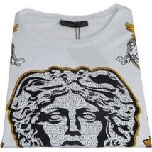 Men LAVERITA European Fashion Crew Shirt Short Sleeve Medusa Floral 93361 White image 2