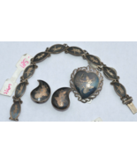 Vtg SIAM&#39;&#39; Sterling Silver Set &#39;&#39;Bracelet&#39;&#39; &#39;&#39;CLIP ON earrings &amp; Pendant - $753.01 MXN