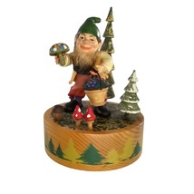 Vintage Anri Elf Gnome Mushrooms Carved Wood Rotating Music Box Camelot Works - £39.19 GBP