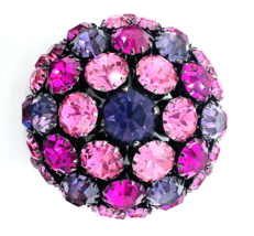 Vintage High Domed Signed Warner Pink Purple Rhinestone Brooch - $88.11