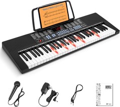 Beginner-Friendly Vangoa 61-Key Light-Up Keyboard Piano With, And Black Color. - £91.58 GBP