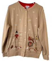 Bon Worth Christmas Fleece Sweater Embroidery Brown PS GrannyCore Vintage 90s - £13.79 GBP