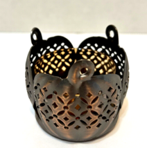 Fall Harvest Pumpkin Metal and Glass Votive Candle Holder 2 x 2.5 inch - £9.91 GBP