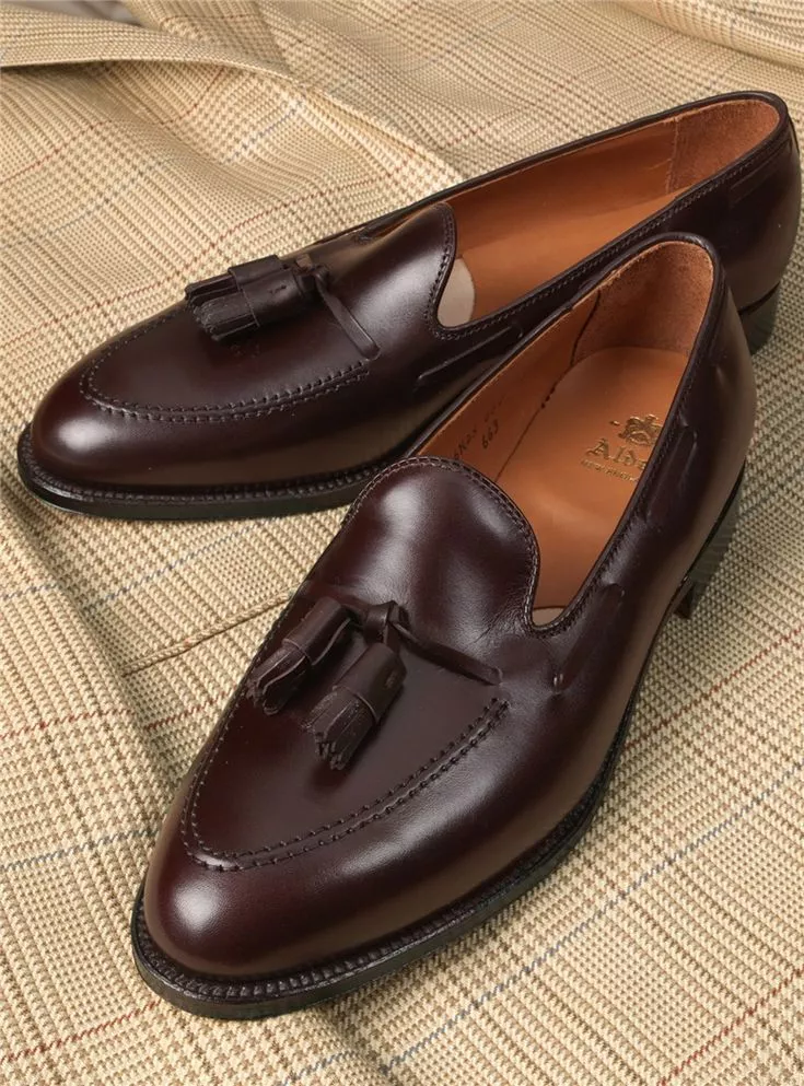 Handmade Men&#39;s Burgundy Tassel Loafer Narrow Toe Original Leather Loafer Shoes - £126.53 GBP