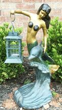 Ebros Garden Ocean Mermaid Goddess Holding Candle Lantern Aluminum Statu... - $2,813.54 MXN