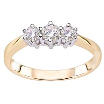 14K Argento Placcato Oro 0.50Ct Rotondo Tre Pietre Anello di Fidanzamento Vero - £83.41 GBP