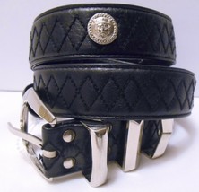 VERSACE ISTANTE Black Leather Belt Diamond Stitch Zeus Head Medallion sz 75 / 30 - £103.09 GBP