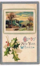 Holiday Postcard Embossed New Year Building Farmer Apple Trees - $2.96