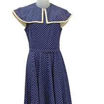 Blue White Polka Dot Pinup Cocktail Party Sheath Dress M Belt Sz 10 Vintage 60s - £73.27 GBP