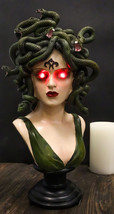 Greek Gorgon Sisters Goddess Medusa With Wild Snake Hair And LED Red Eyes Statue - $59.99