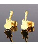 Stainless Steel Gold Plated Guitar Shape Stud Earrings Unisex Color Gold - £9.84 GBP