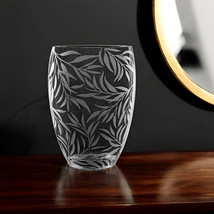 12" Clear and Frosted Leaf Pattern Oval Crystal Table Vase - $167.49