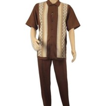 Men Silversilk 2pc Walking Leisure Matching Suit Italian Woven Knits 71003 Brown image 2