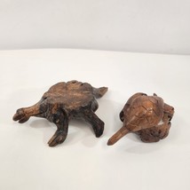 Hand Carved Driftwood Turtle Sculpture Lot of 2 Wooden Figurine Vtg Nature Art - £37.88 GBP
