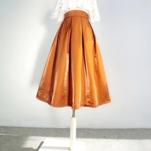 RUST Satin Polyester Pleated Skirt Outfit Lady Custom Plus Size Midi Party Skirt image 2