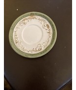 Vintage 4. 5&quot; Decorative Plate Saucer Heavy Ceramic Clay Green Gold Scroll - £5.00 GBP