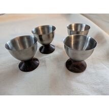 Set of 4 Egg Cups MCM Mid Century Danish Modern Stainless Steel and Wood - $55.08