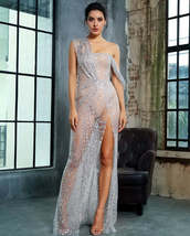 Silver Sequin See Through Gown - £112.59 GBP