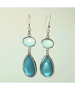 Silver dangle blue teardrop earrings - £9.43 GBP