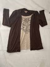 WHITE STAG M (8-10) faux Twinset Bedazzled Brown Cardigan Beige Tank -e134 - $218.93 MXN