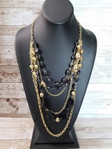 Layered Necklace - Gold Tone &amp; Black Statement Necklace - £11.15 GBP