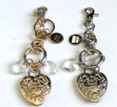Kathy Van Zeeland Gold Silver Hearts Crown Keychain Purse Charms Pair - $13.97