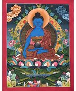 ORIGINAL HAND-PAINTED MEDICINE BUDDHA/MASTER  TIBETAN THANGKA / THANKA P... - $137.20