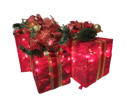 Set Of 3 Christmas Lighted Decorative Presents Lrg Medium Small Presents... - £33.94 GBP
