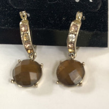 Lauren Conrad Earrings Hoop Drop Crystal Gold Tone Amber Color Faceted Stone - £5.56 GBP