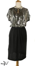 Vintage Lady Ronte Silver on Black Cocktail Dress, Elastic Waist, Sz S -... - £23.98 GBP