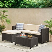 Russel Outdoor Injection Molded Small Space 3 Seater L Shaped Sectional, Dark Br - £283.61 GBP
