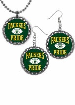 Green Bay Packers Earrings and necklace set  gift silver color  Packers ... - $163.27 MXN