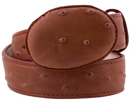 Kids Cognac Ostrich Western Belt Dress Pattern Leather Unisex Round Buck... - $19.99