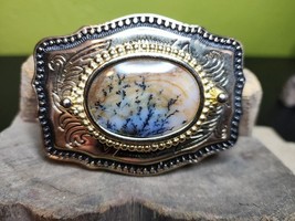 Braided Moss Agate Oval Cabochon Western Theme Gold Tone Belt Buckle Mad... - $105.17 CAD