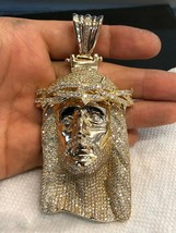 19.5CT Solid 14K Yellow Gold SI Diamond Iced Jesus Head Pendant Charm 184.1g - £27,611.04 GBP