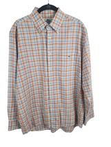 Lacoste Men&#39;s Button Down Shirt 42 Plaid Long Sleeve Peach Yellow Blue Pocket - $40.56