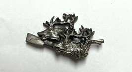Double Elk Head Silver Tone Pin Brooch - £15.56 GBP