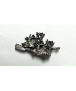 Double Elk Head Silver Tone Pin Brooch - £15.68 GBP